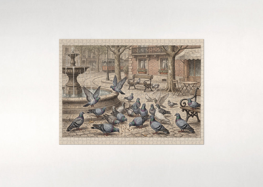 Pigeons on the City Square jigsaw puzzle - gift box