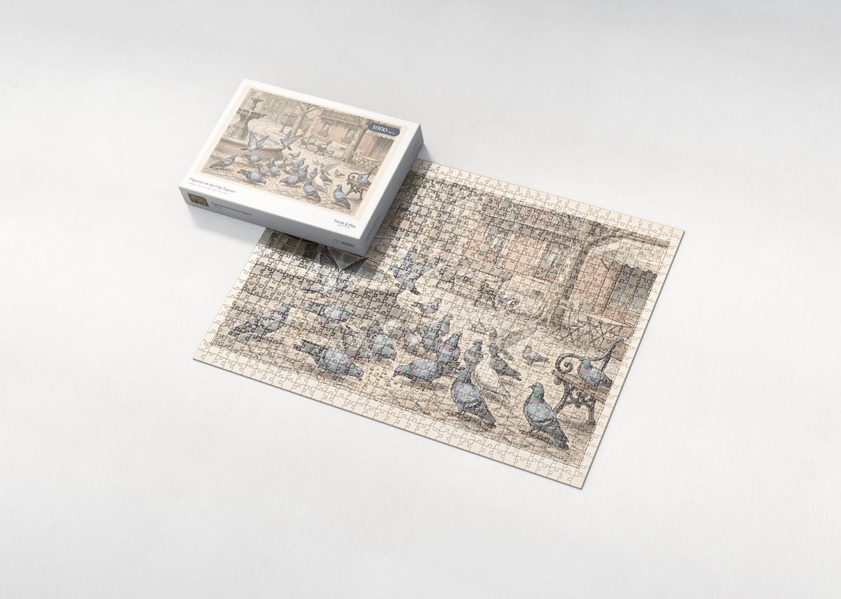 Pigeons on the City Square jigsaw puzzle - box and puzzle