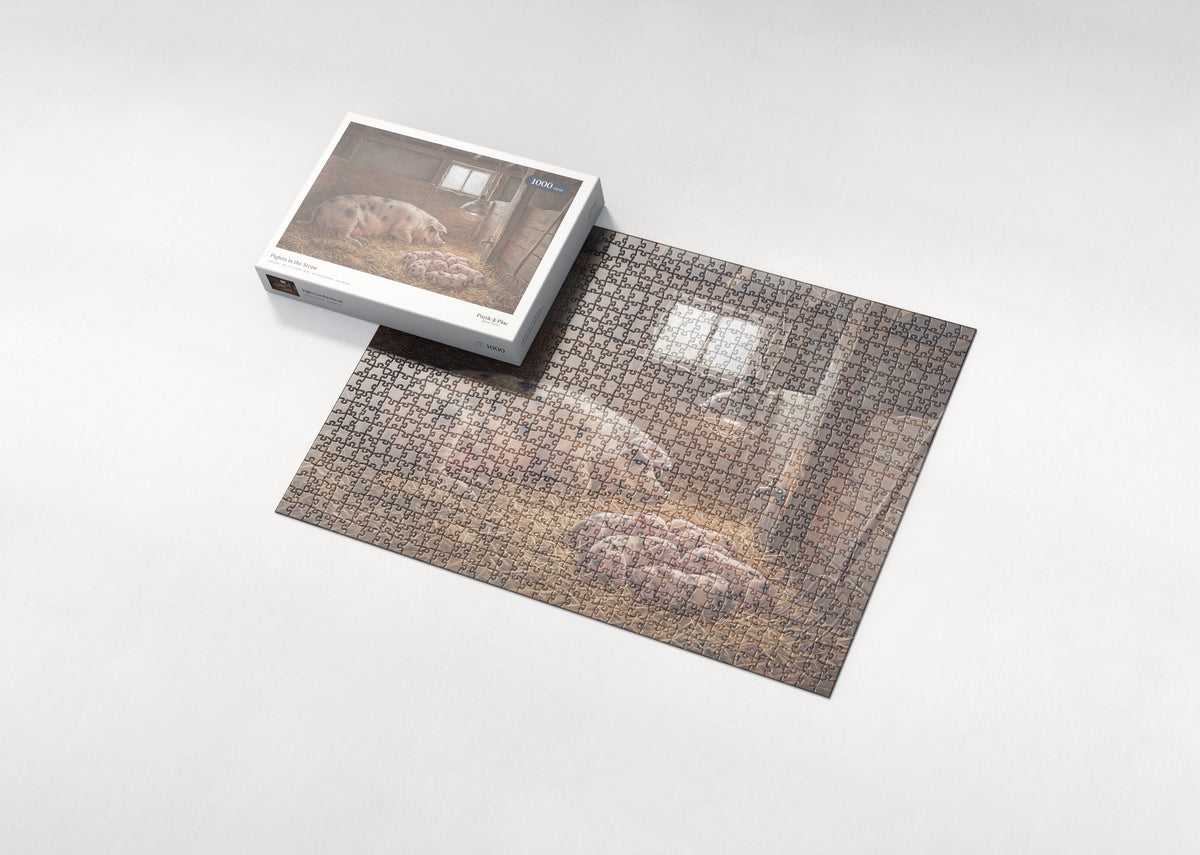 Piglets in the Straw jigsaw puzzle - box and puzzle