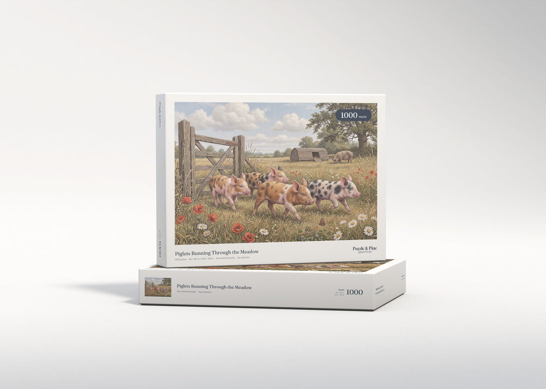 Piglets Running Through the Meadow jigsaw puzzle - gift box