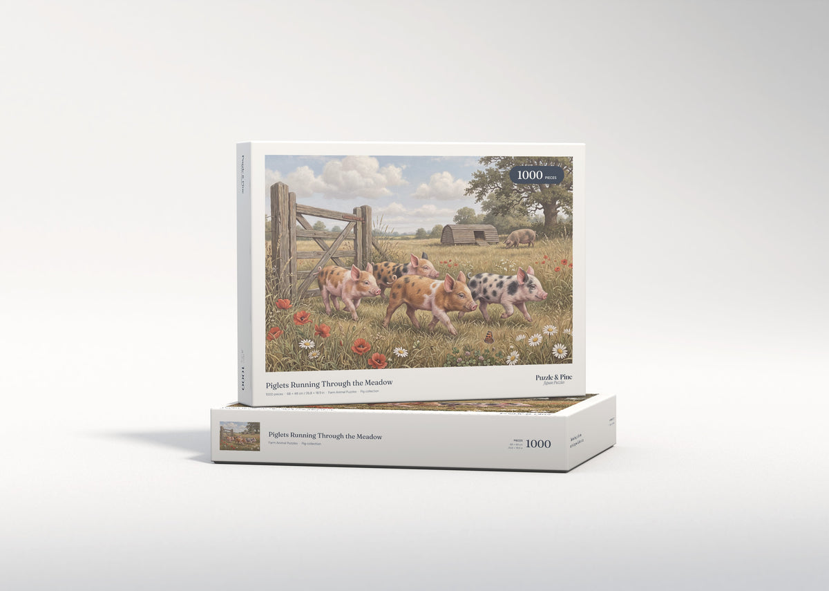 Piglets Running Through the Meadow jigsaw puzzle - gift box
