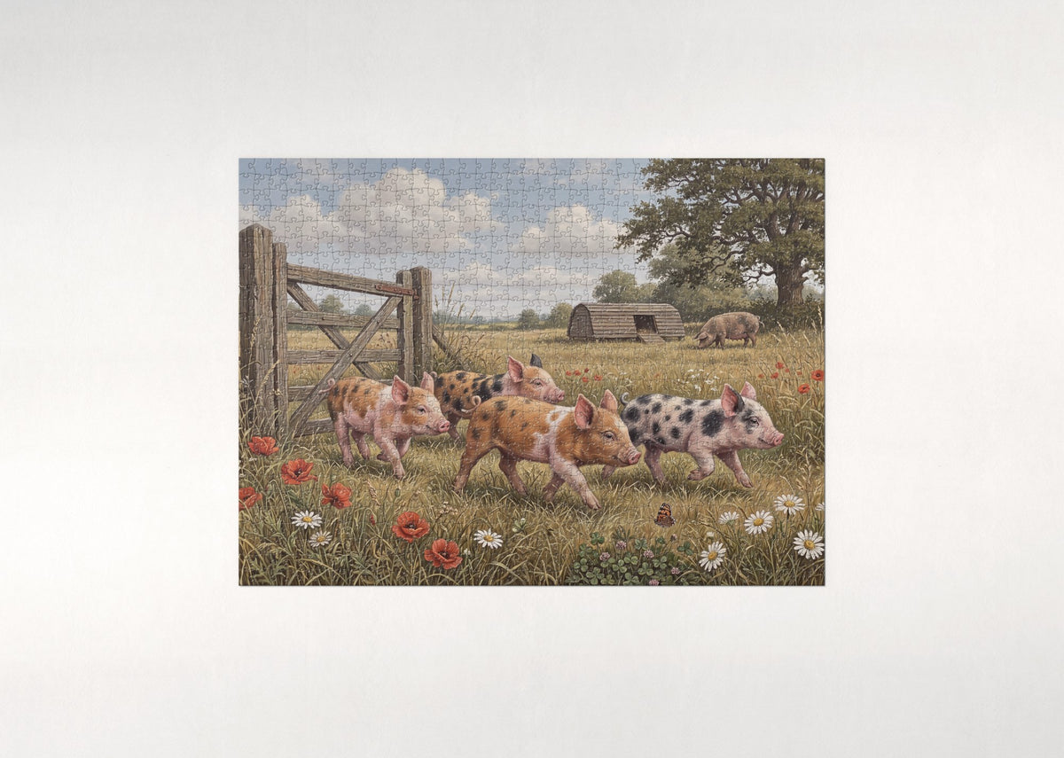 Piglets Running Through the Meadow jigsaw puzzle - flat puzzle