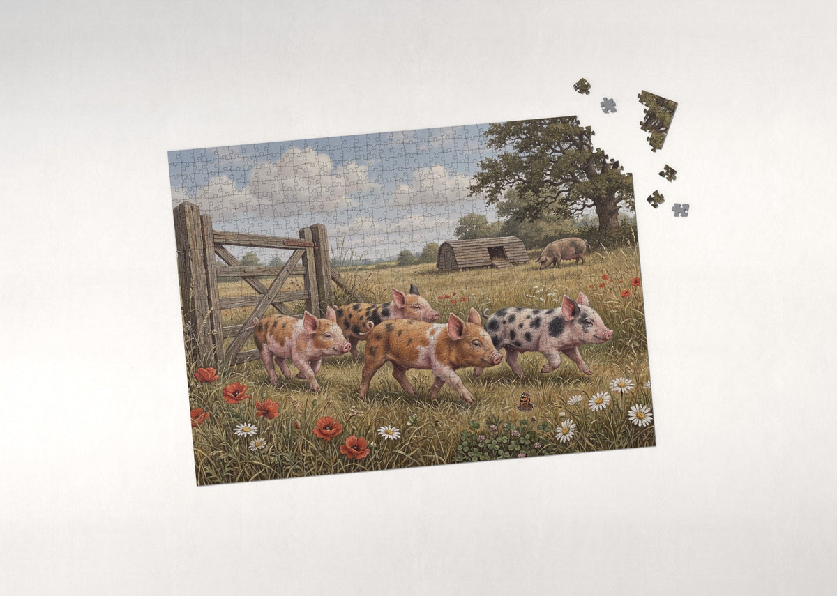 Piglets Running Through the Meadow jigsaw puzzle - puzzle with loose pieces