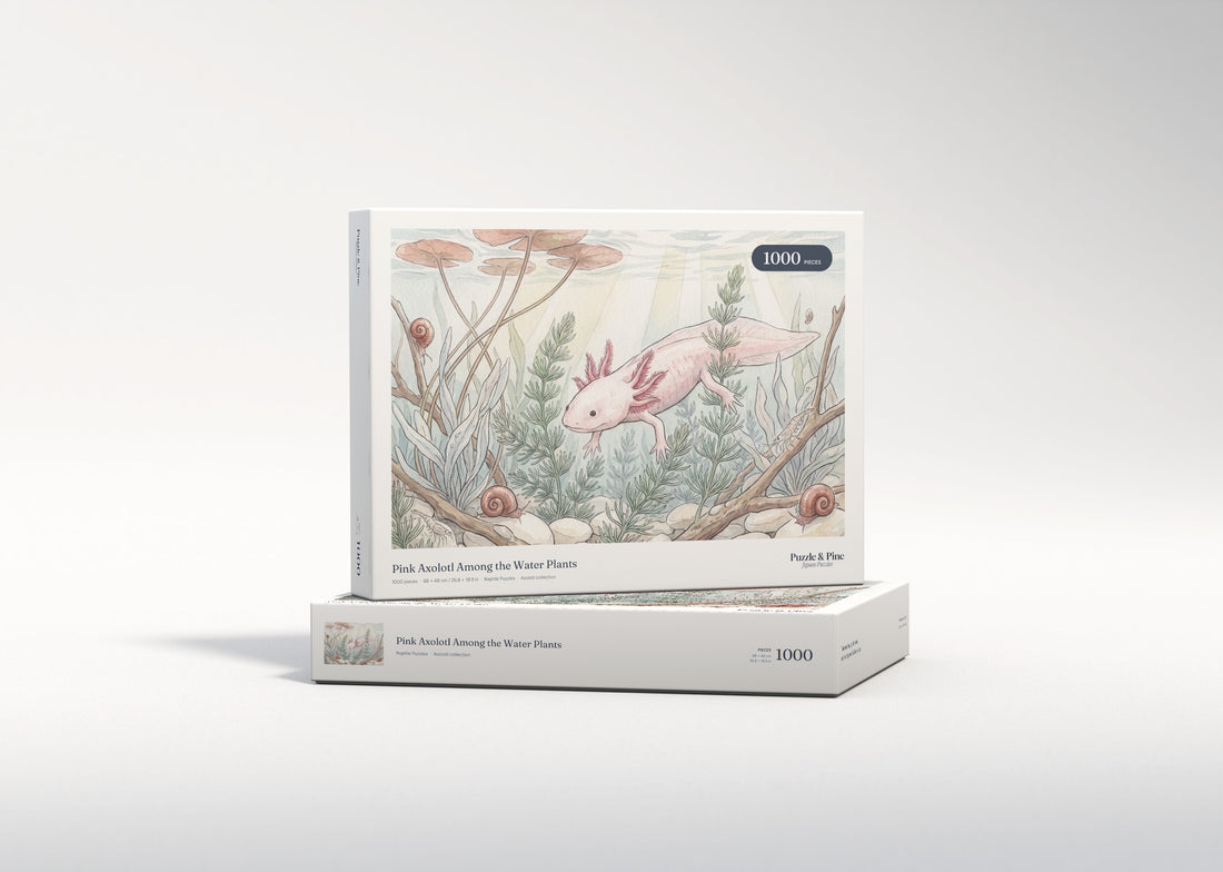 Pink Axolotl Among the Water Plants jigsaw puzzle - gift box