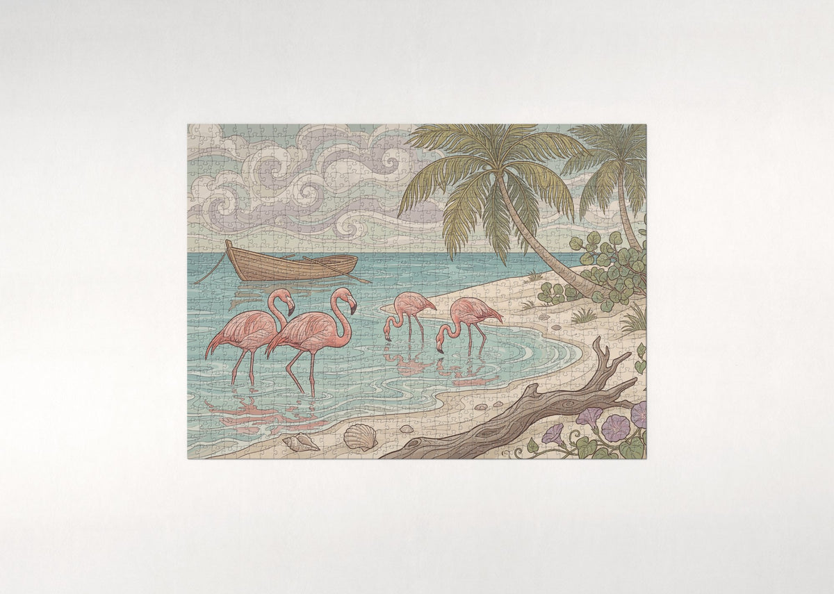Pink Flamingos on the Palm Beach jigsaw puzzle - flat puzzle