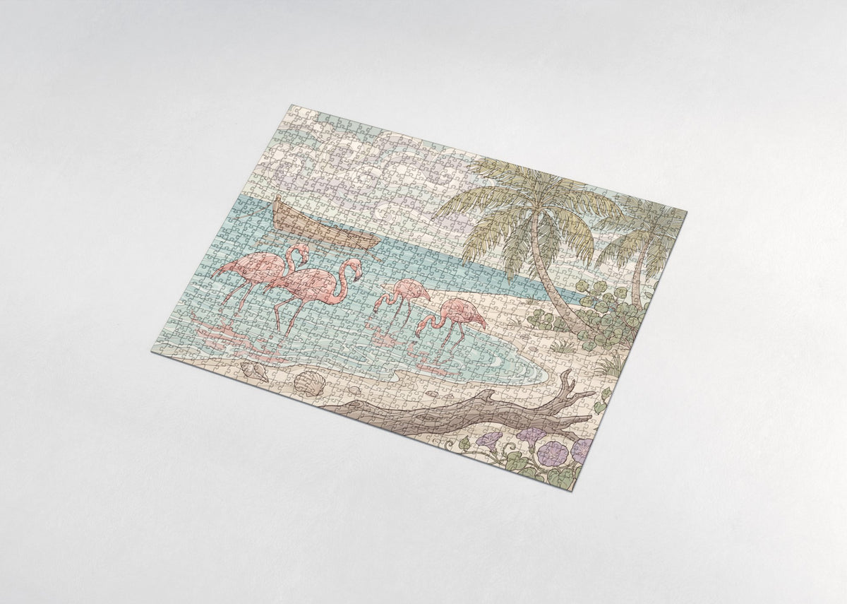 Pink Flamingos on the Palm Beach jigsaw puzzle - assembled puzzle