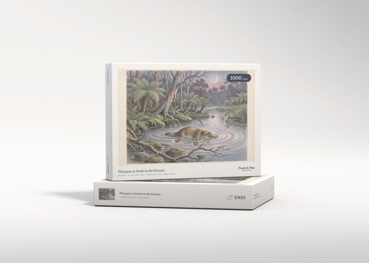 Platypus at Dusk in the Stream jigsaw puzzle - gift box