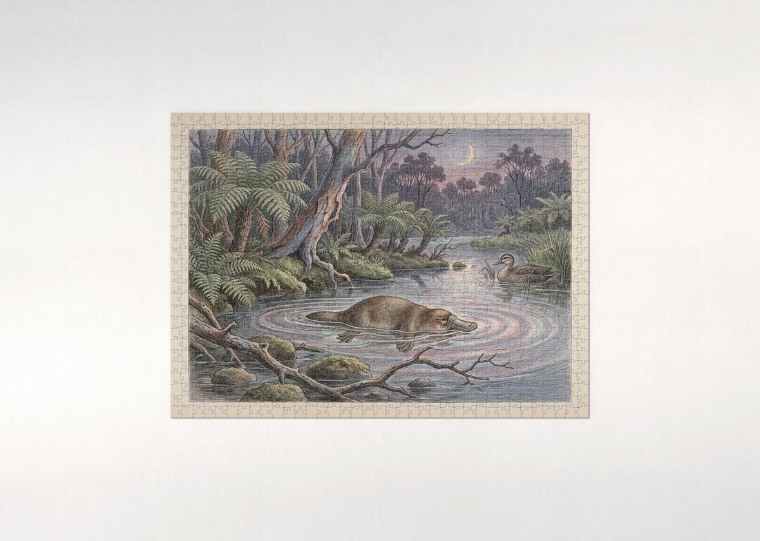 Platypus at Dusk in the Stream jigsaw puzzle - gift box