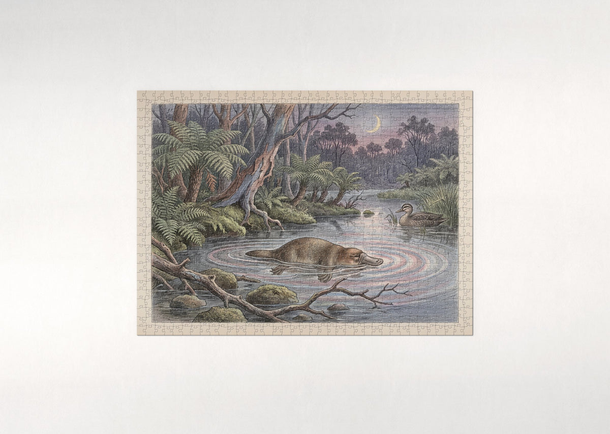 Platypus at Dusk in the Stream jigsaw puzzle - flat puzzle