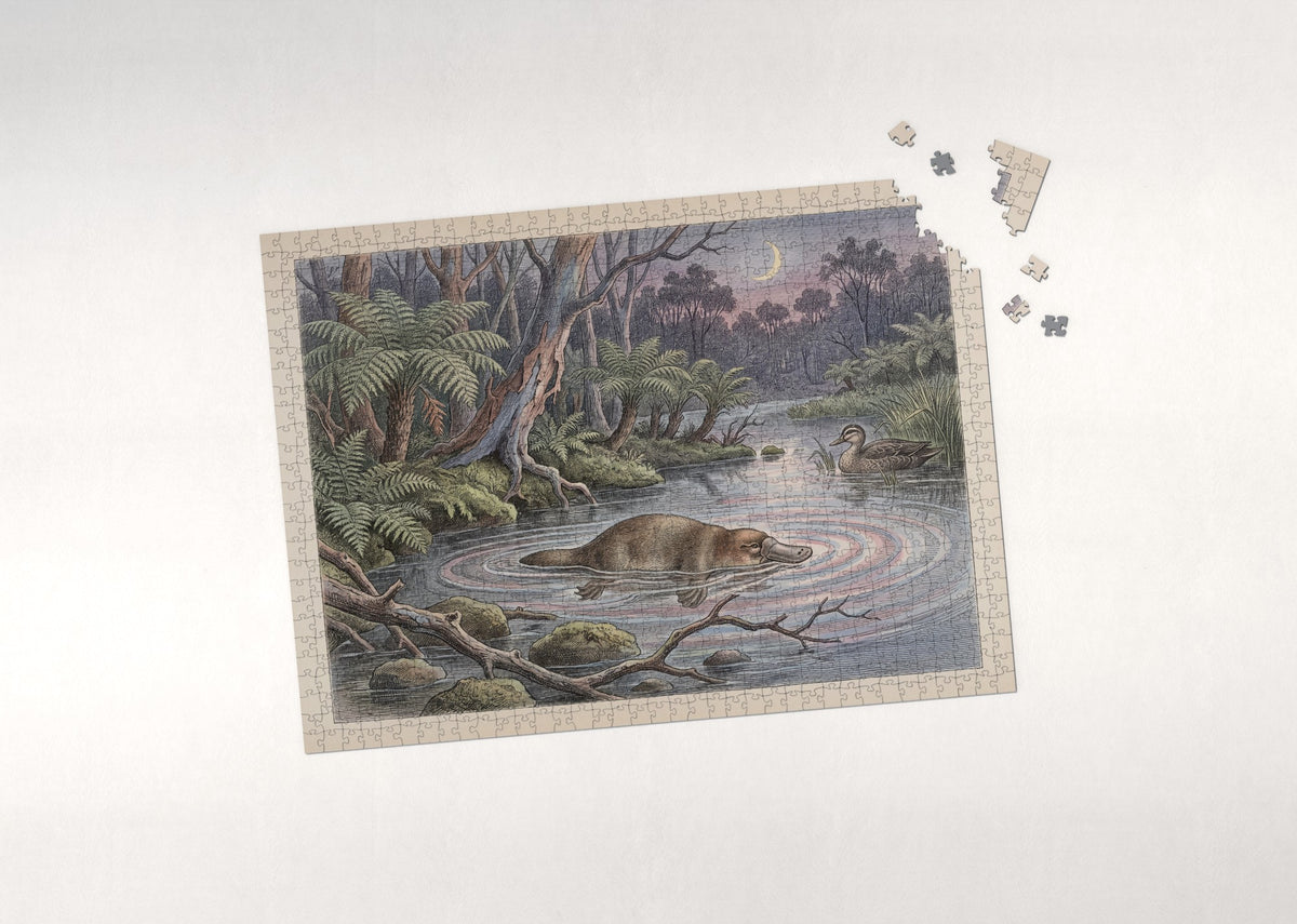Platypus at Dusk in the Stream jigsaw puzzle - puzzle with loose pieces