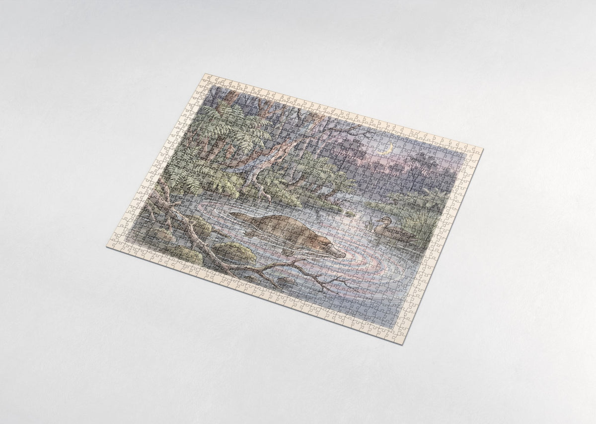 Platypus at Dusk in the Stream jigsaw puzzle - assembled puzzle