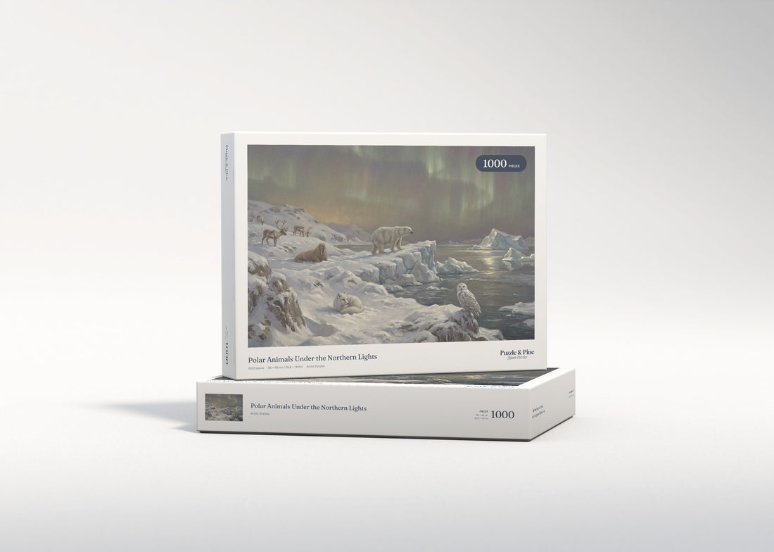 Polar Animals Under the Northern Lights jigsaw puzzle - gift box