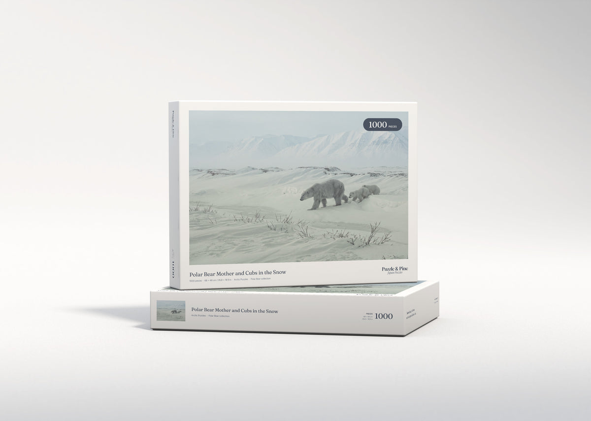 Polar Bear Mother and Cubs in the Snow jigsaw puzzle - gift box