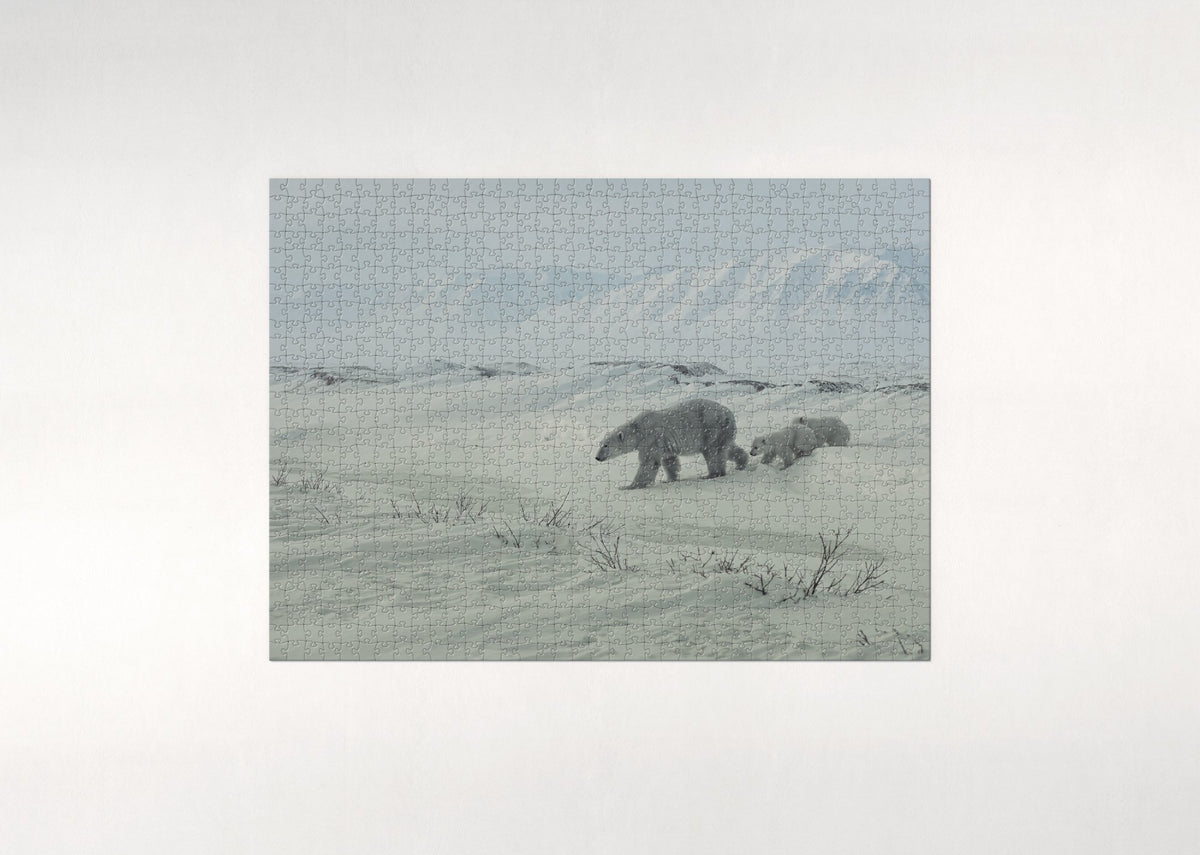 Polar Bear Mother and Cubs in the Snow jigsaw puzzle - flat puzzle