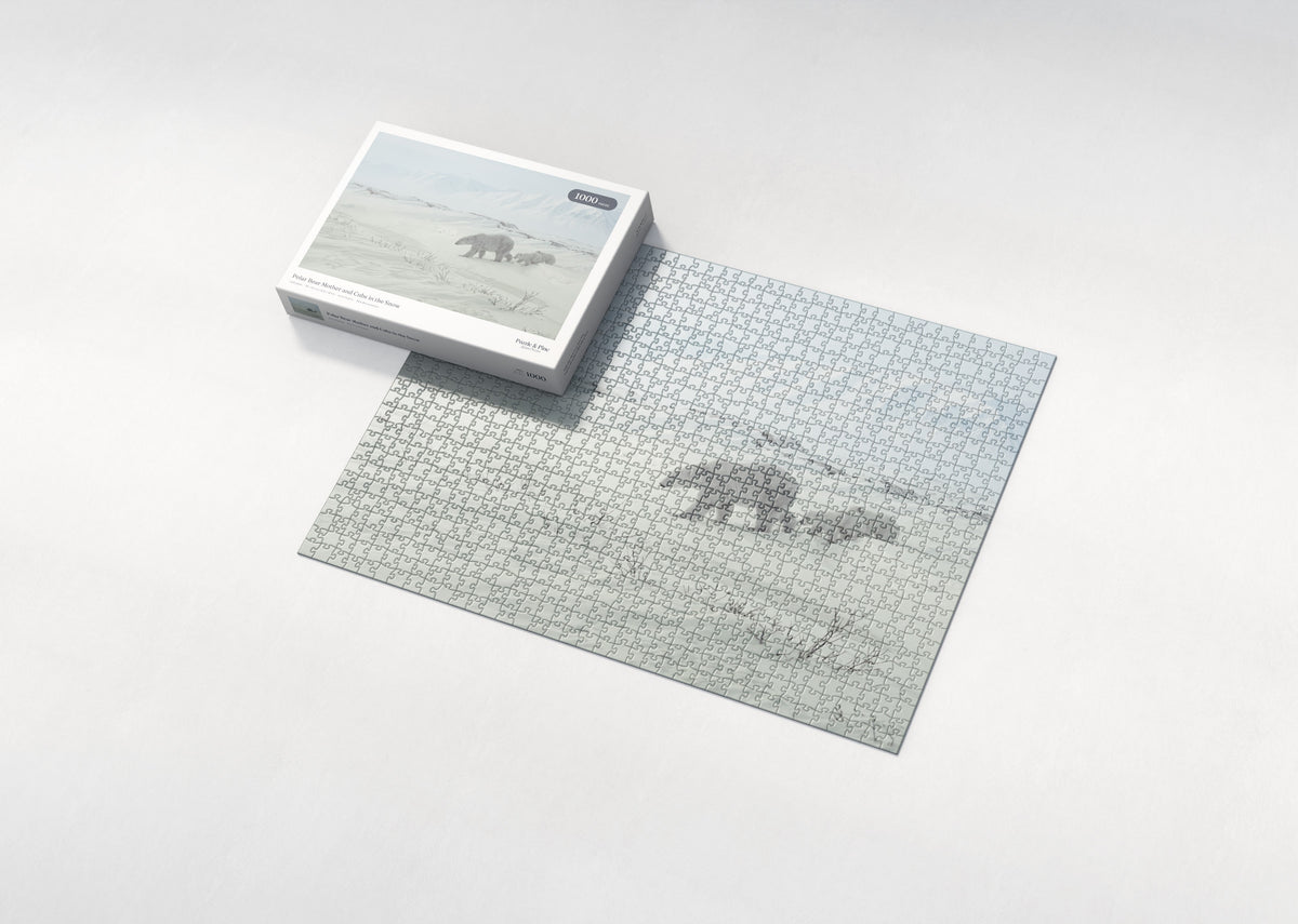 Polar Bear Mother and Cubs in the Snow jigsaw puzzle - box and puzzle
