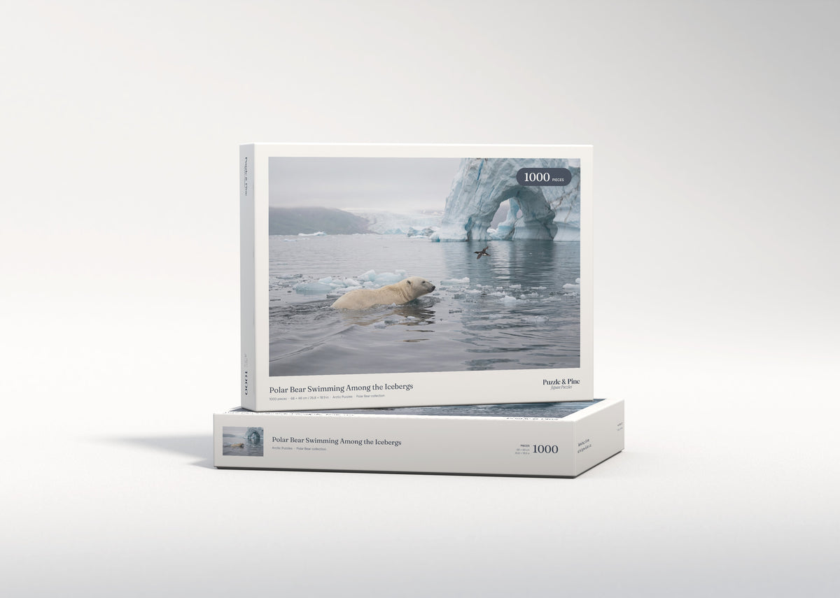 Polar Bear Swimming Among the Icebergs jigsaw puzzle - gift box