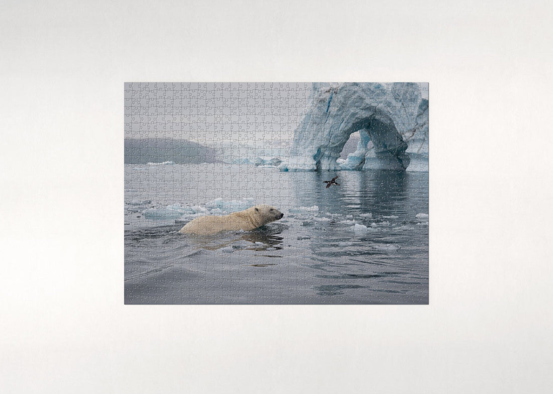 Polar Bear Swimming Among the Icebergs jigsaw puzzle - gift box