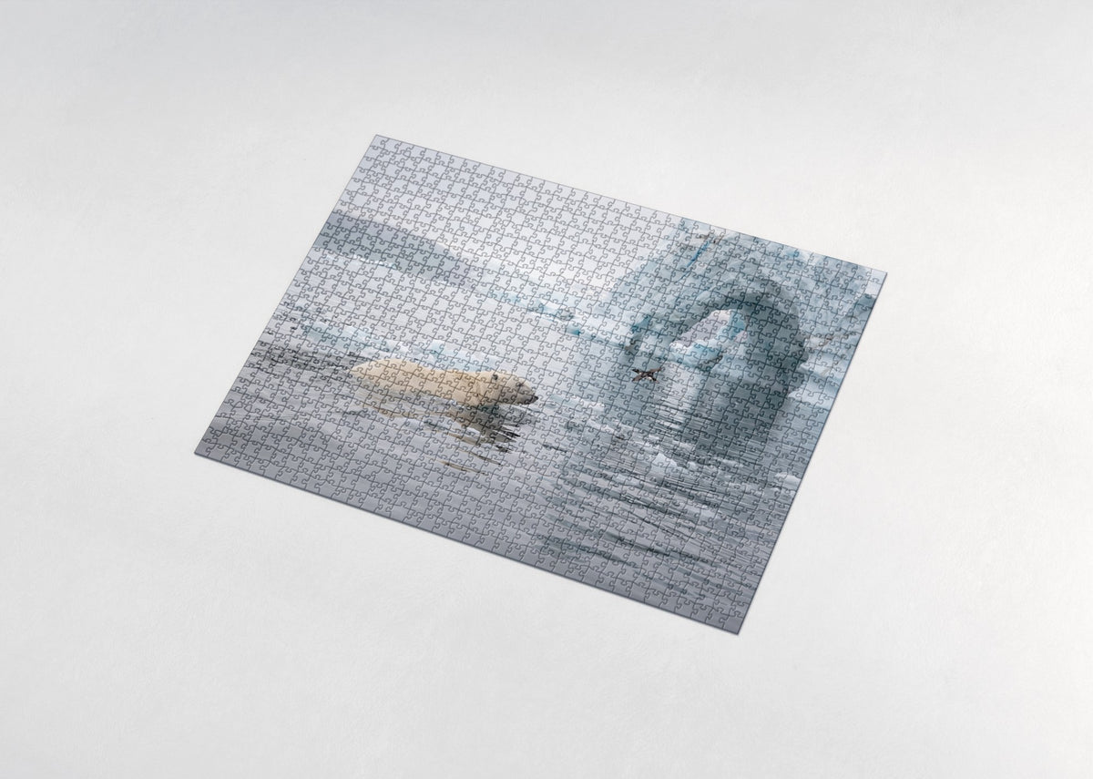 Polar Bear Swimming Among the Icebergs jigsaw puzzle - assembled puzzle