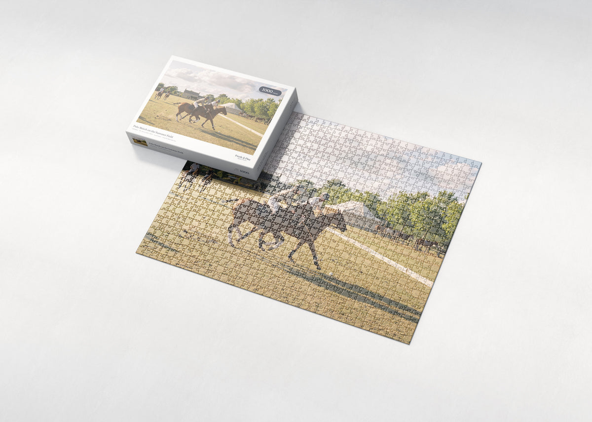 Polo Match on the Summer Field jigsaw puzzle - box and puzzle