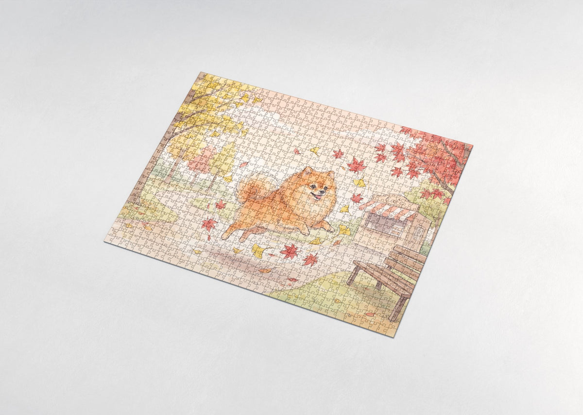 Pomeranian in the Autumn Leaf Whirl jigsaw puzzle - assembled puzzle