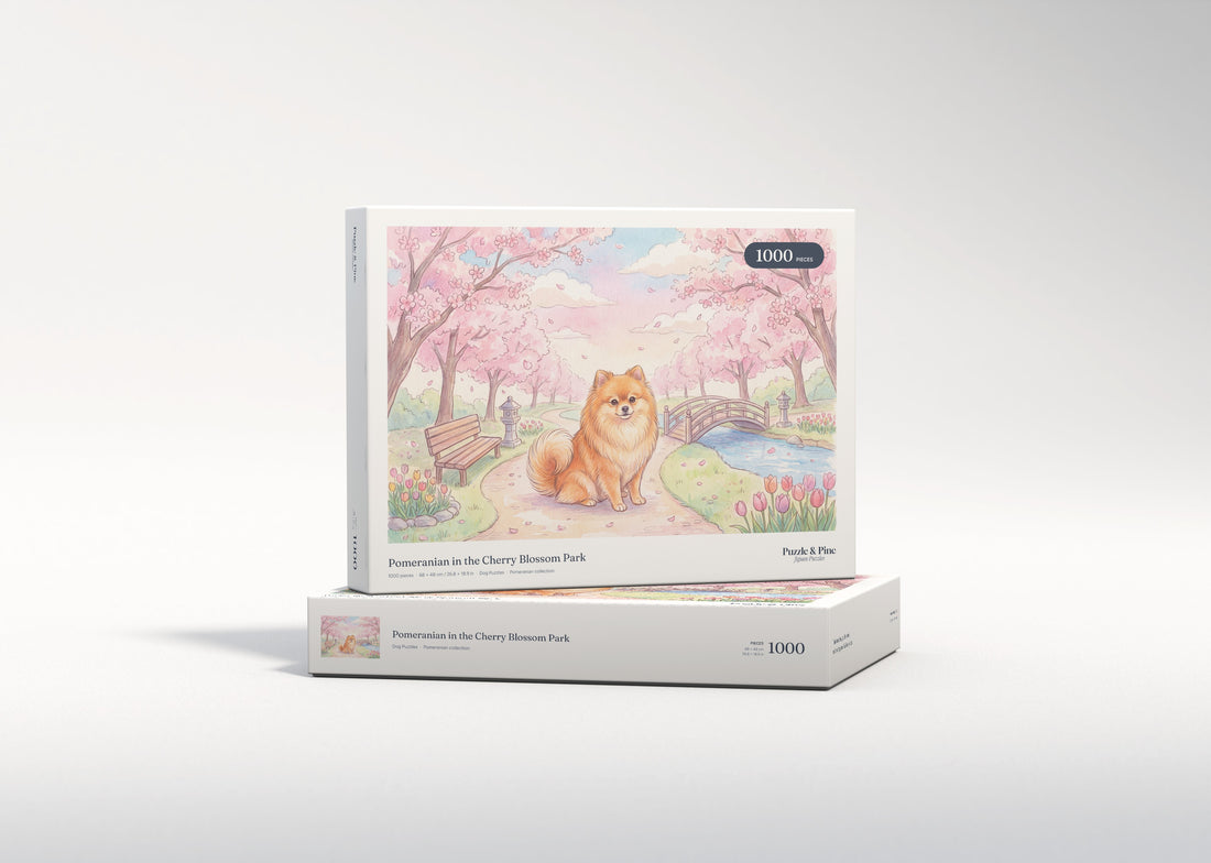 Pomeranian in the Cherry Blossom Park jigsaw puzzle - gift box
