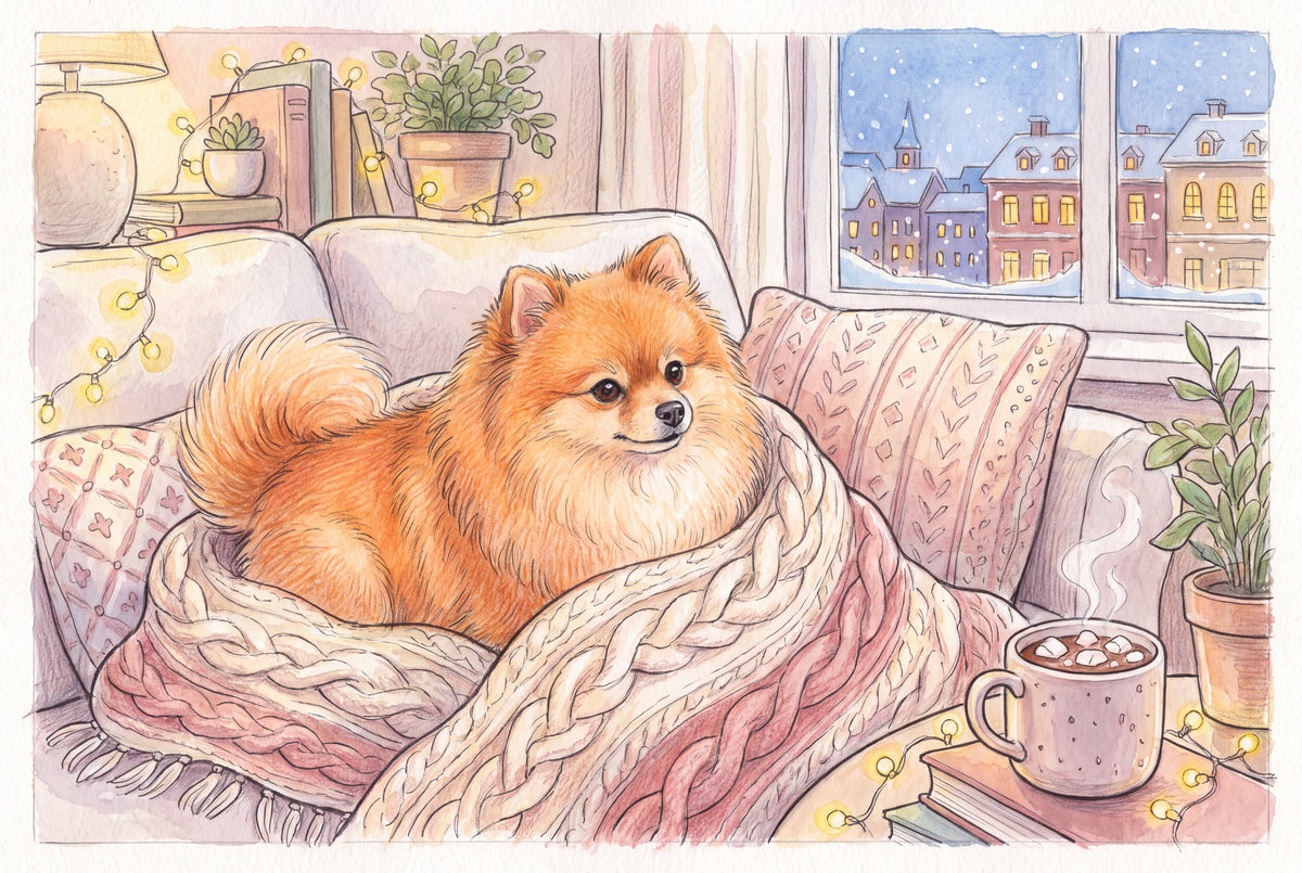 Pomeranian in the Cozy Knit Blanket jigsaw puzzle