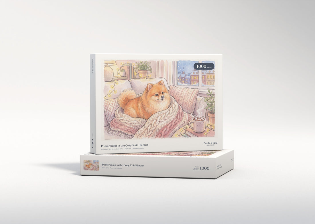 Pomeranian in the Cozy Knit Blanket jigsaw puzzle - gift box