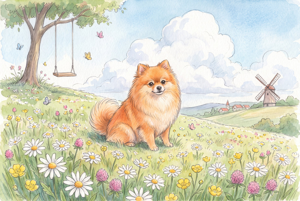 Pomeranian on Daisy Hill jigsaw puzzle