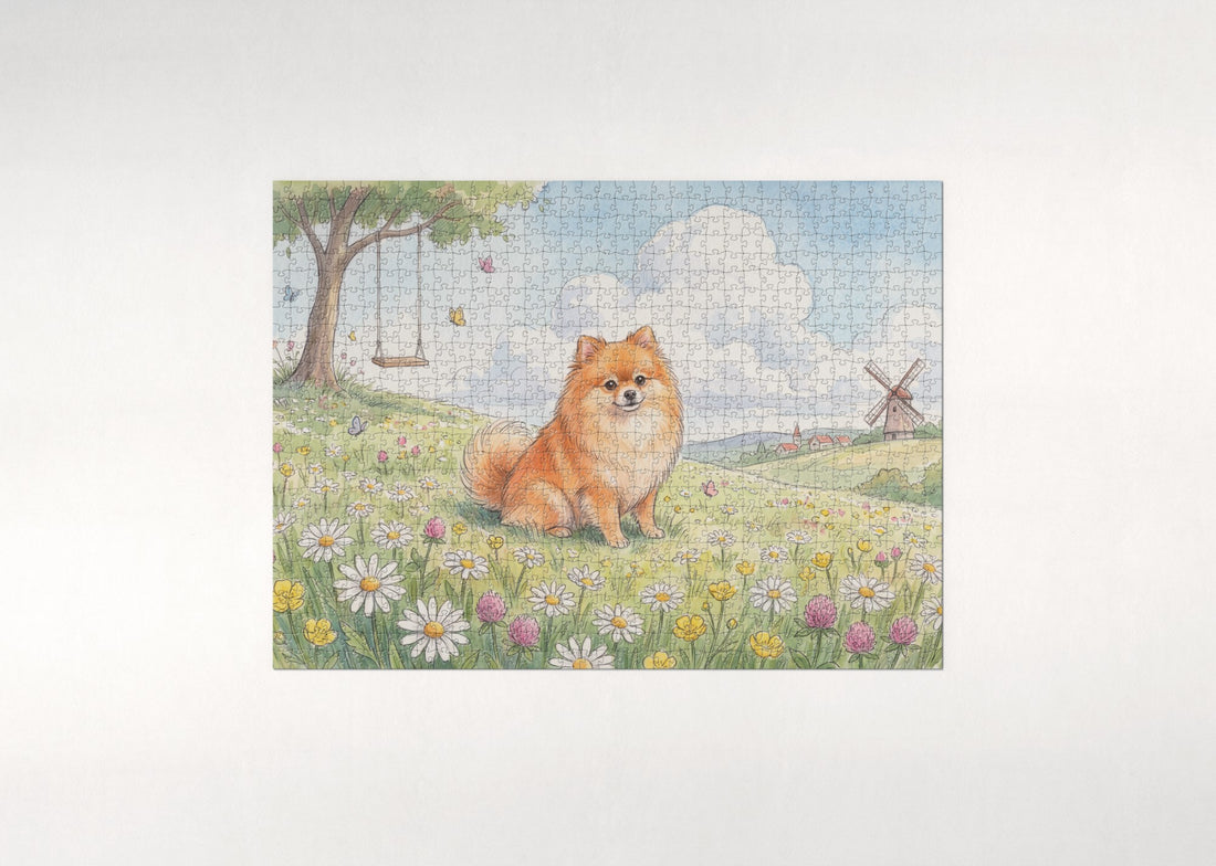 Pomeranian on Daisy Hill jigsaw puzzle - gift box