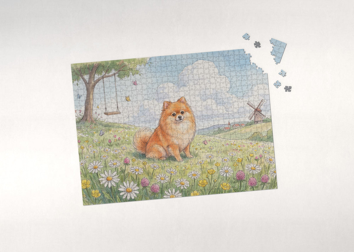 Pomeranian on Daisy Hill jigsaw puzzle - puzzle with loose pieces