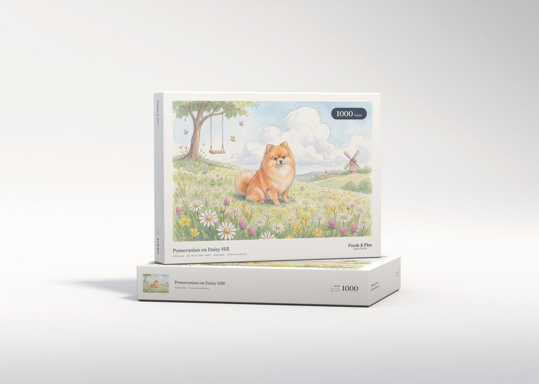 Pomeranian on Daisy Hill jigsaw puzzle - gift box