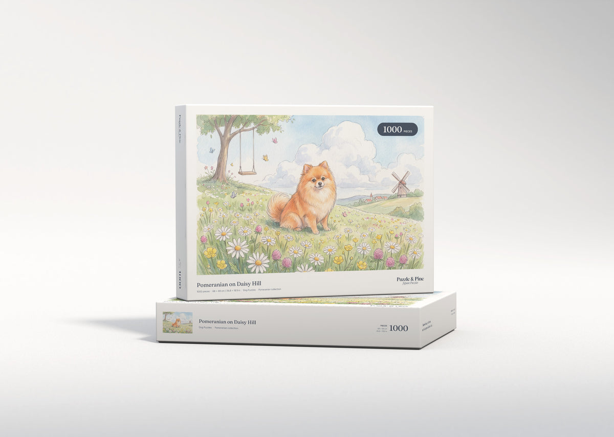 Pomeranian on Daisy Hill jigsaw puzzle - gift box