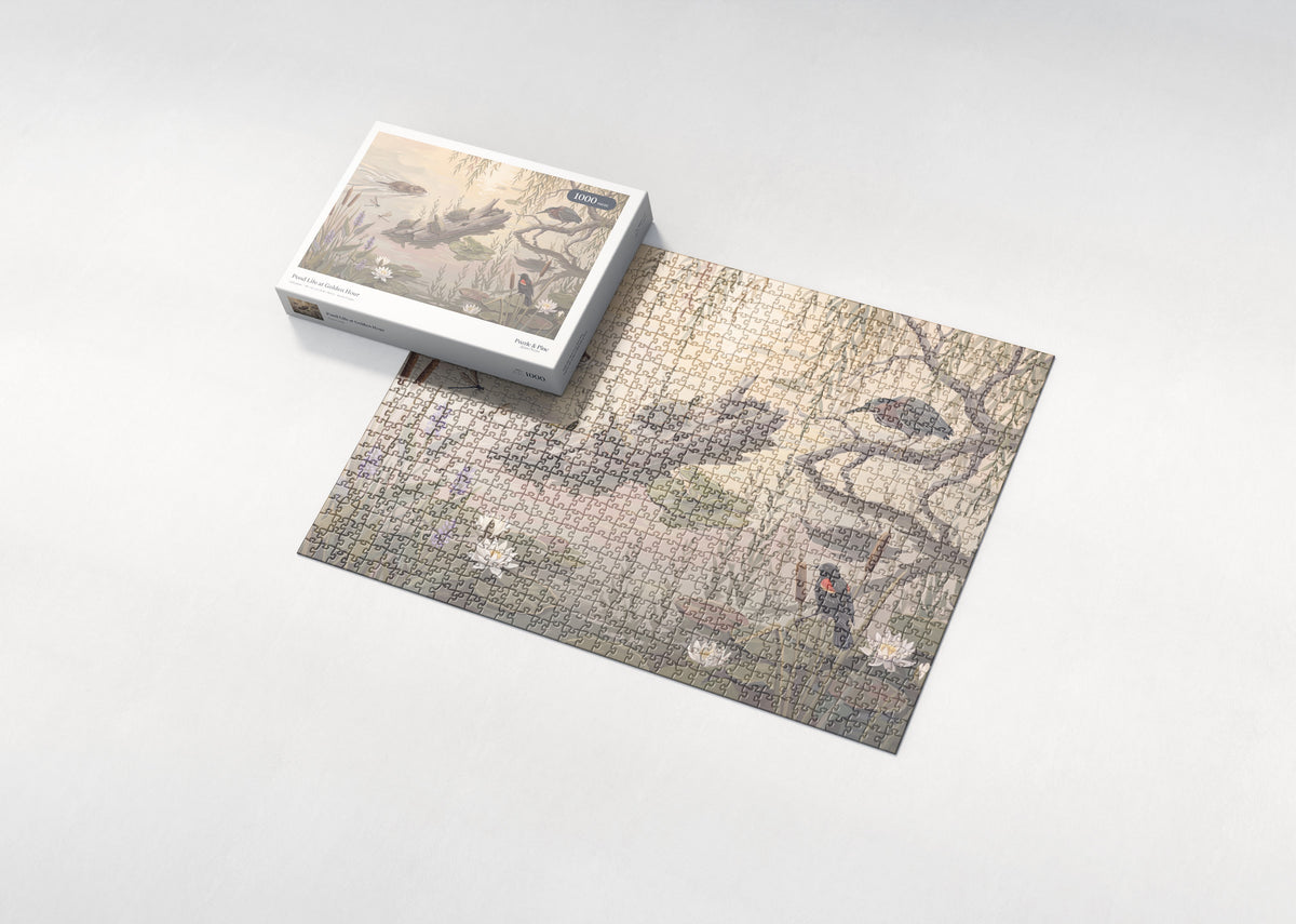 Pond Life at Golden Hour jigsaw puzzle - box and puzzle