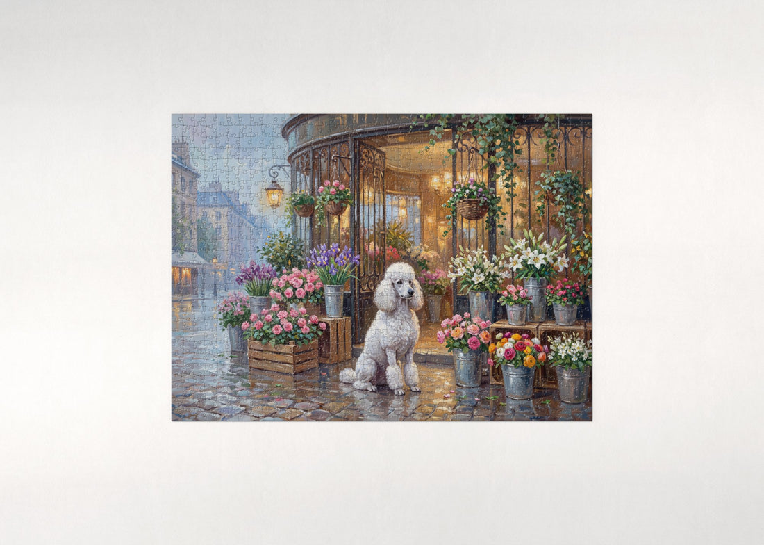 Poodle at the Flower Shop jigsaw puzzle - gift box