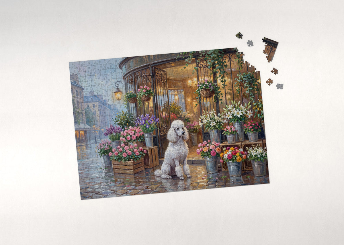 Poodle at the Flower Shop jigsaw puzzle - puzzle with loose pieces