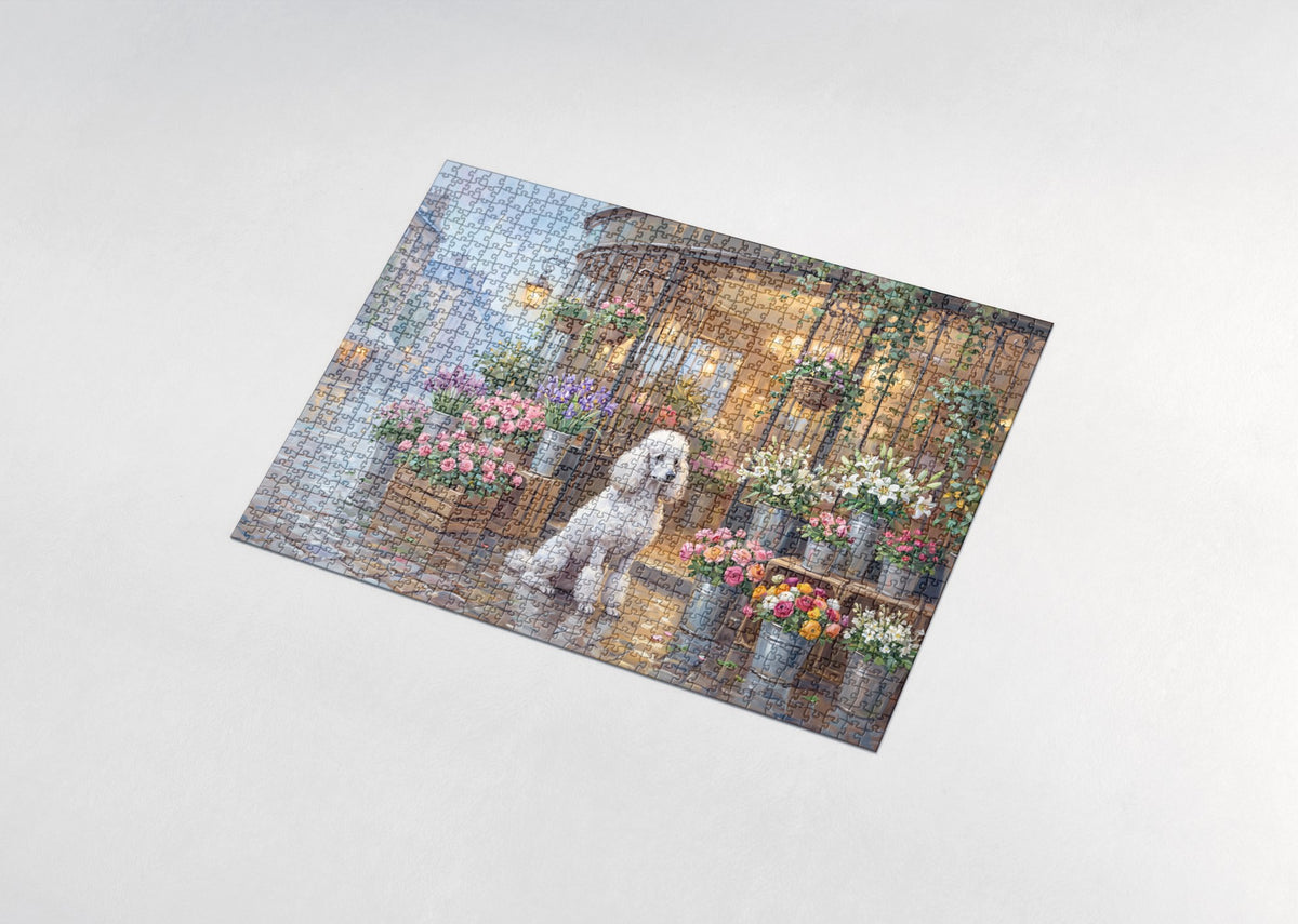Poodle at the Flower Shop jigsaw puzzle - assembled puzzle