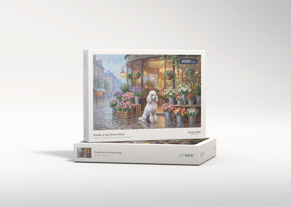 Poodle at the Flower Shop jigsaw puzzle - gift box