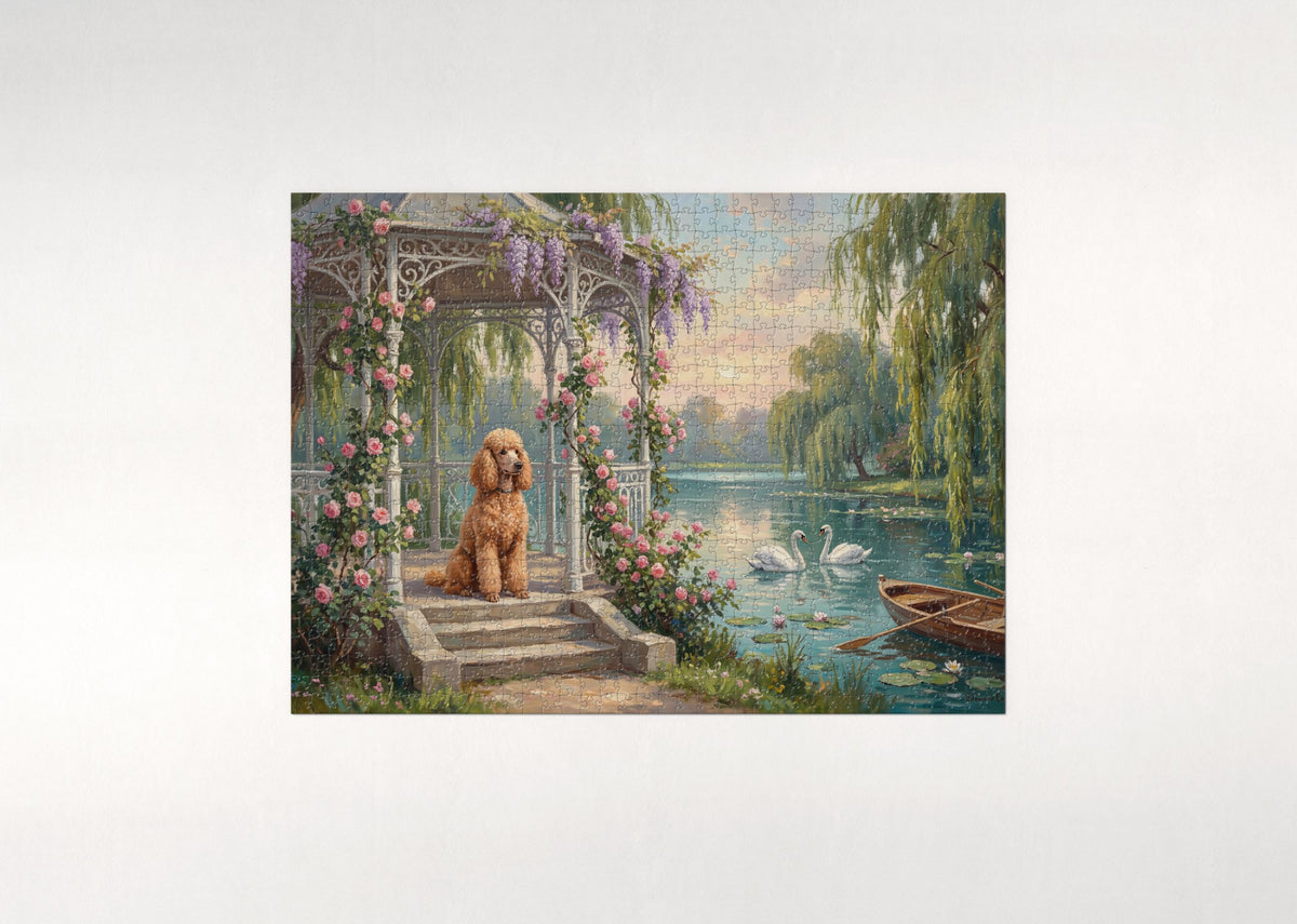 Poodle at the Lakeside Gazebo jigsaw puzzle - flat puzzle