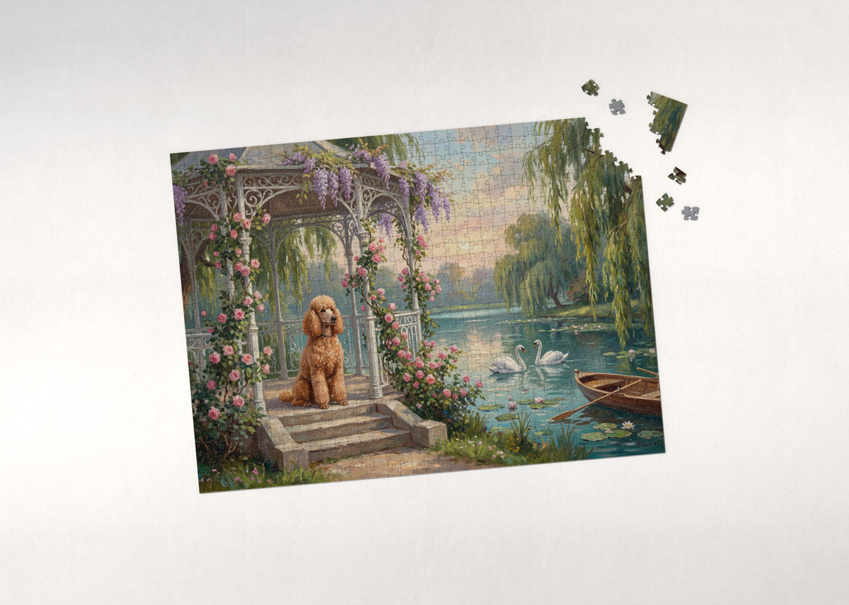 Poodle at the Lakeside Gazebo jigsaw puzzle - puzzle with loose pieces