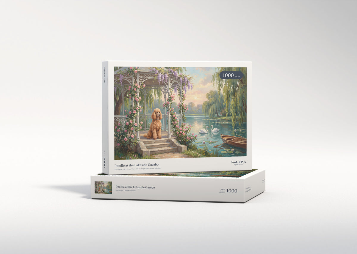 Poodle at the Lakeside Gazebo jigsaw puzzle - gift box