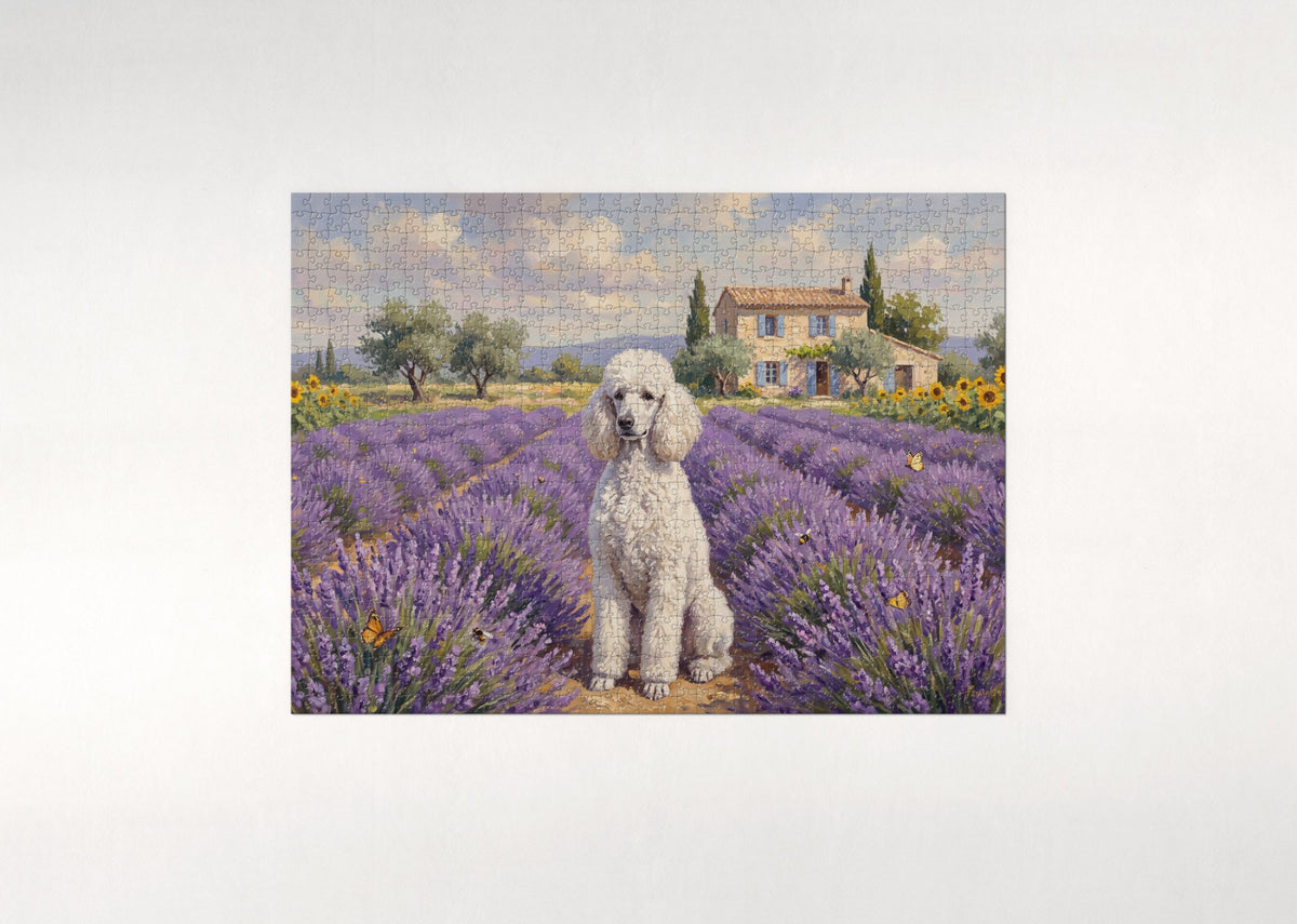 Poodle in the Lavender Field jigsaw puzzle - flat puzzle