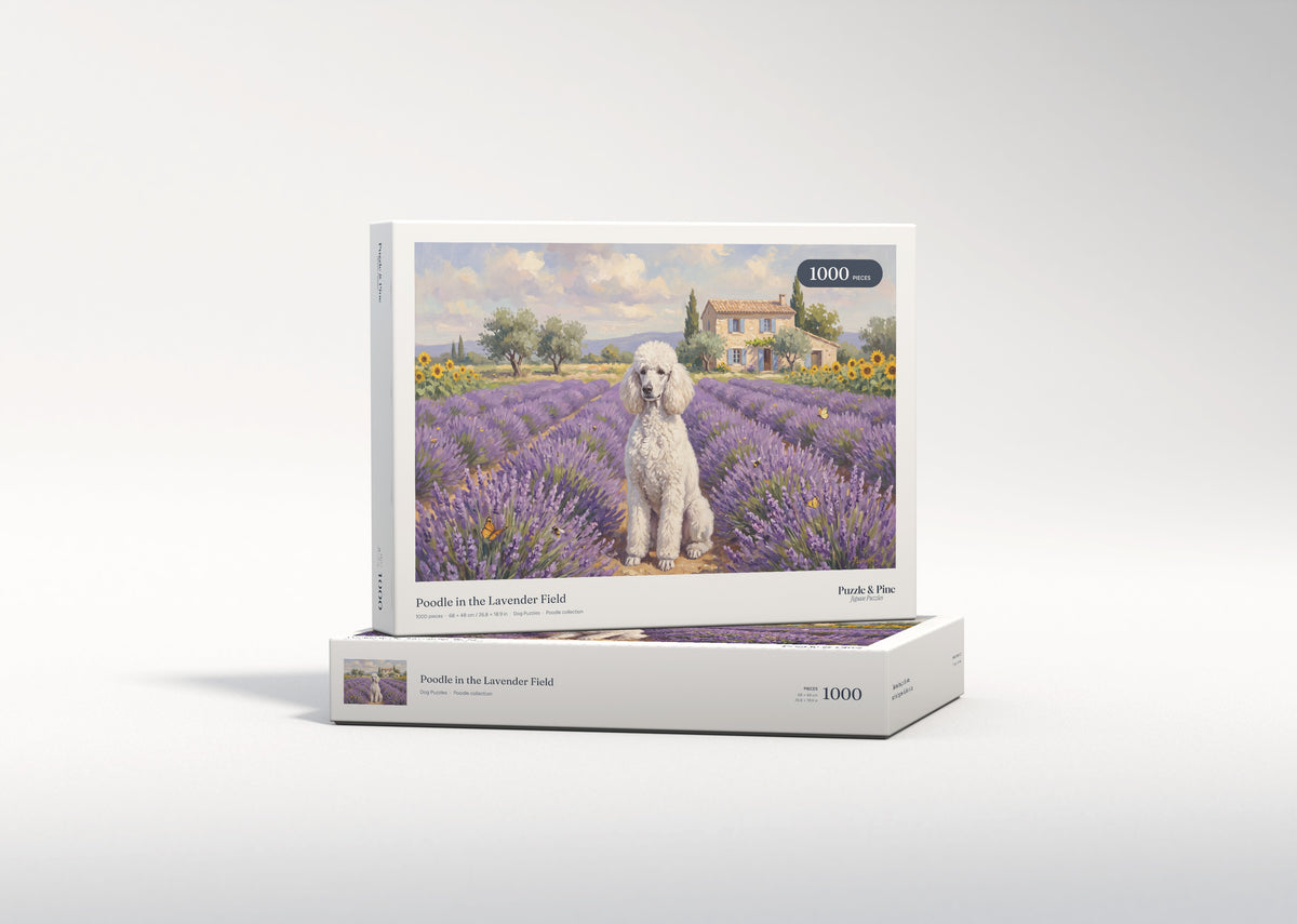 Poodle in the Lavender Field jigsaw puzzle - gift box