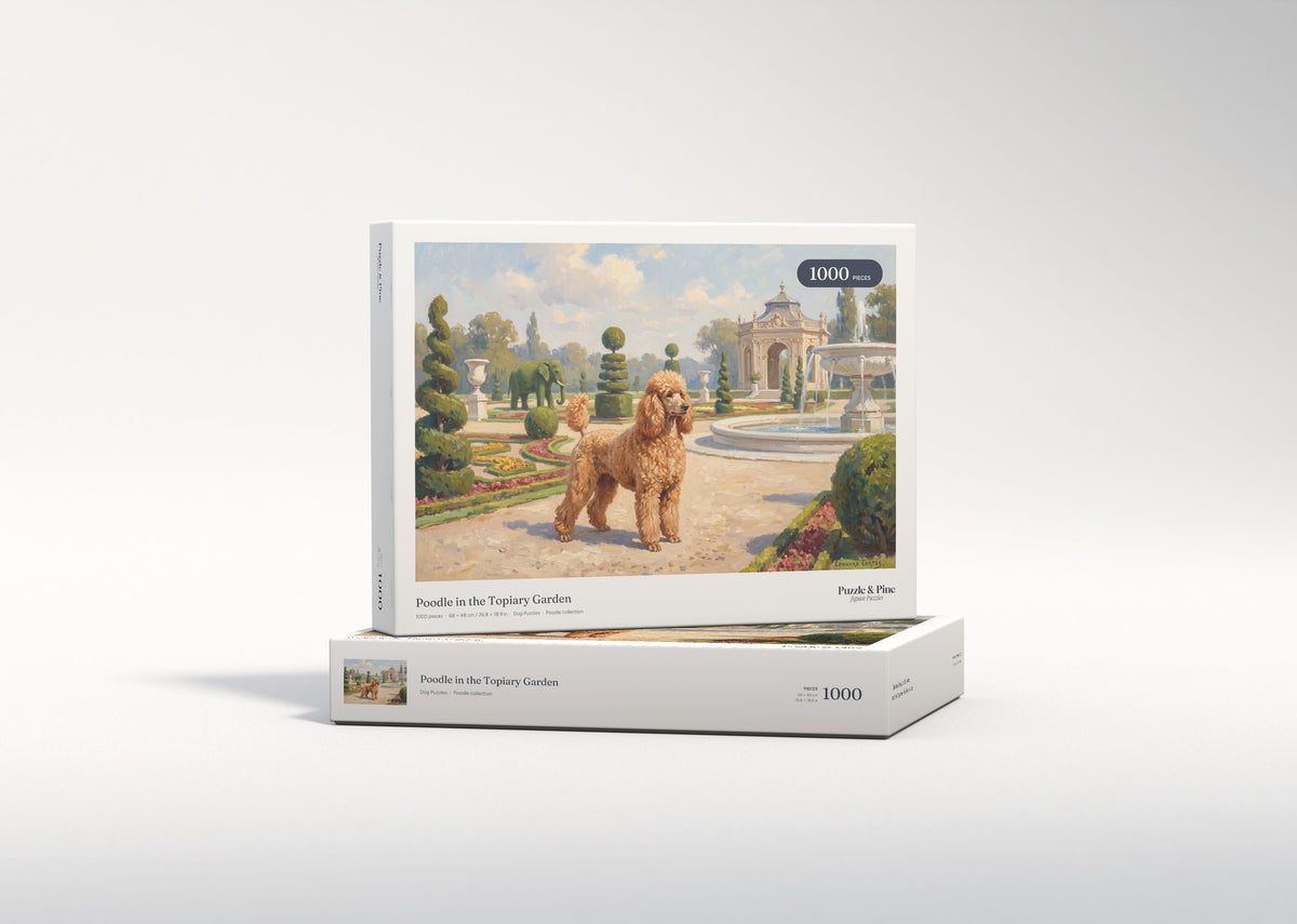 Poodle in the Topiary Garden jigsaw puzzle - gift box