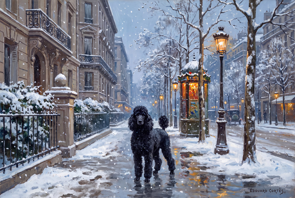 Poodle on the Snowy Boulevard jigsaw puzzle
