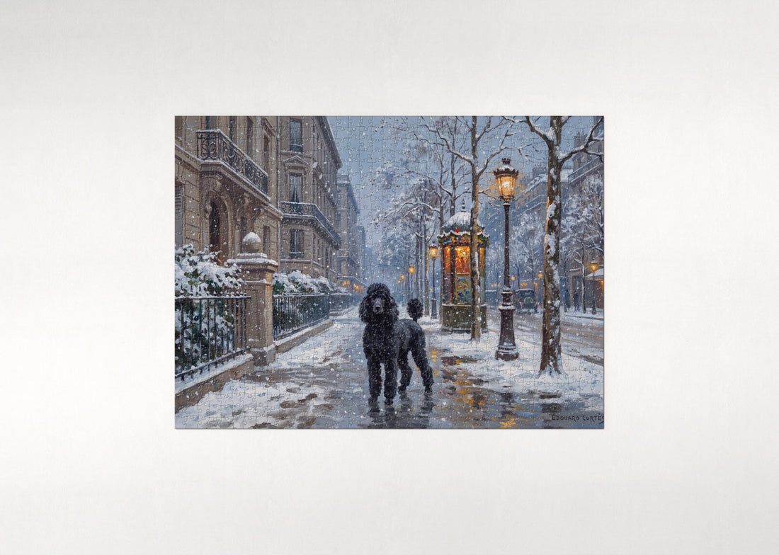 Poodle on the Snowy Boulevard jigsaw puzzle - gift box