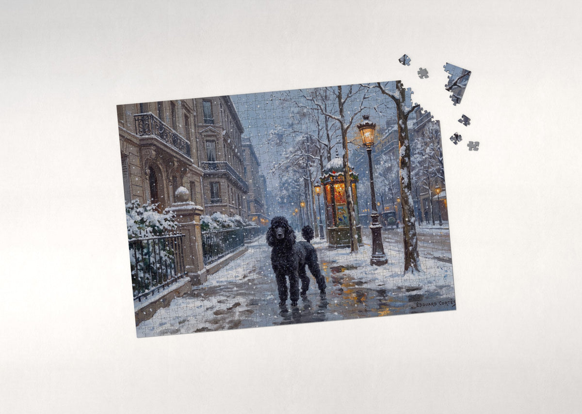 Poodle on the Snowy Boulevard jigsaw puzzle - puzzle with loose pieces