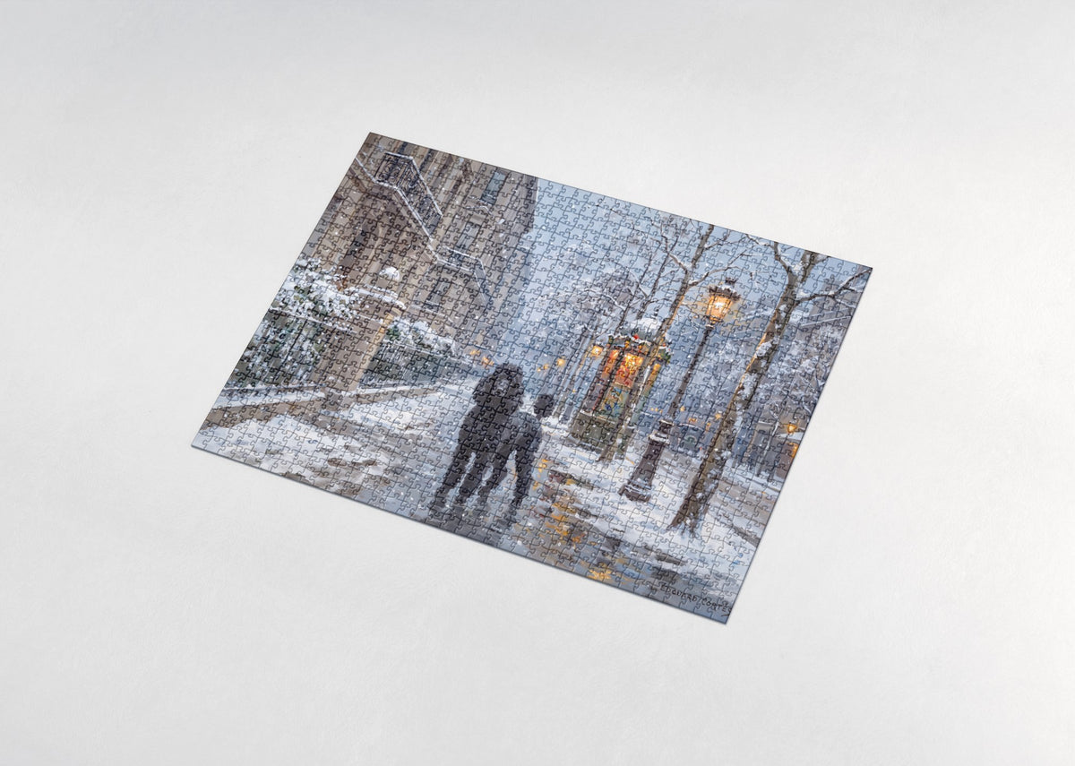 Poodle on the Snowy Boulevard jigsaw puzzle - assembled puzzle