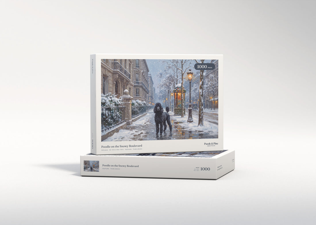 Poodle on the Snowy Boulevard jigsaw puzzle - gift box