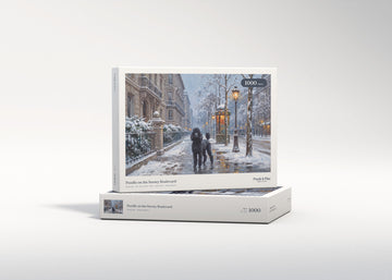 Poodle on the Snowy Boulevard jigsaw puzzle - gift box
