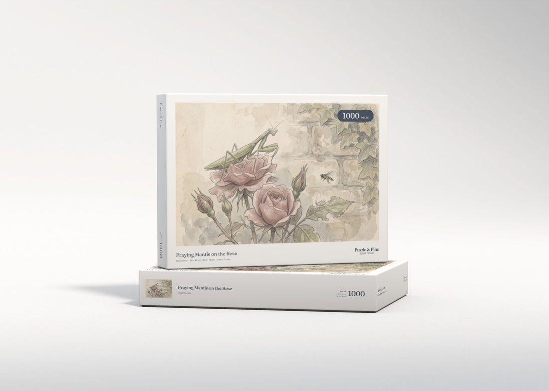 Praying Mantis on the Rose jigsaw puzzle - gift box